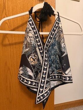 Women's Black Floral Halter Top